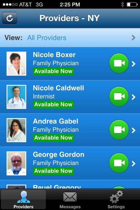 Online Care Group's American Well telehealth service is available on smartphones (like this iPhone), tablets, and desktops. (Source: American Well)